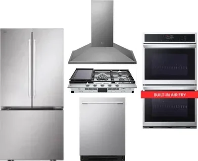 5 Piece Package Includes Refrigerator, Cooktop, Wall Oven, Hood And Dishwasher