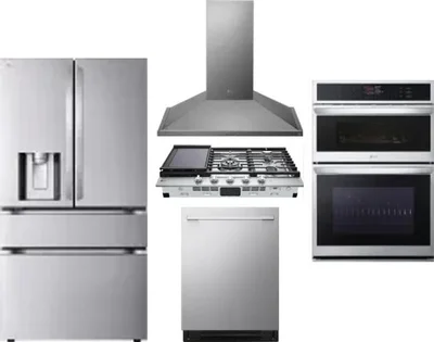 5 Piece Package Includes Refrigerator, Cooktop, Wall Oven, Hood And Dishwasher