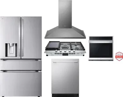 5 Piece Package Includes Refrigerator, Cooktop, Wall Oven, Hood And Dishwasher