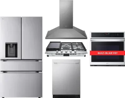 5 Piece Package Includes Refrigerator, Cooktop, Wall Oven, Hood And Dishwasher