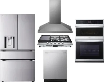 5 Piece Package Includes Refrigerator, Cooktop, Wall Oven, Hood And Dishwasher