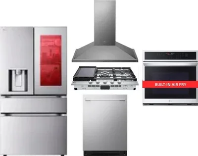 5 Piece Package Includes Refrigerator, Cooktop, Wall Oven, Hood And Dishwasher