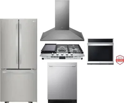 5 Piece Package Includes Refrigerator, Cooktop, Wall Oven, Hood And Dishwasher