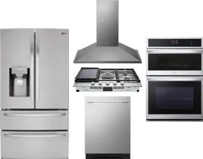 5 Piece Package Includes Refrigerator, Cooktop, Wall Oven, Hood And Dishwasher