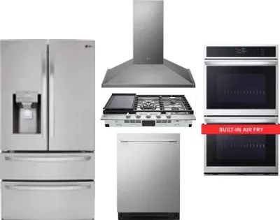 5 Piece Package Includes Refrigerator, Cooktop, Wall Oven, Hood And Dishwasher