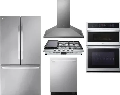 5 Piece Package Includes Refrigerator, Cooktop, Wall Oven, Hood And Dishwasher