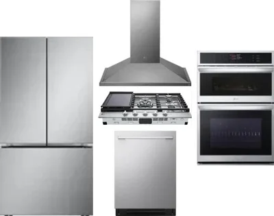 5 Piece Package Includes Refrigerator, Cooktop, Wall Oven, Hood And Dishwasher