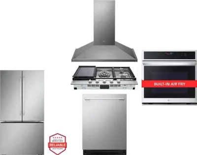 5 Piece Package Includes Refrigerator, Cooktop, Wall Oven, Hood And Dishwasher