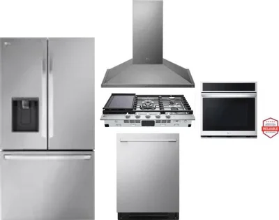5 Piece Package Includes Refrigerator, Cooktop, Wall Oven, Hood And Dishwasher