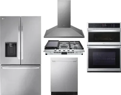 5 Piece Package Includes Refrigerator, Cooktop, Wall Oven, Hood And Dishwasher