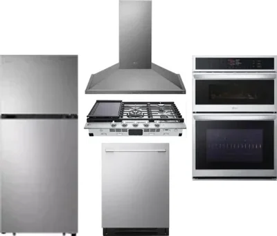 5 Piece Package Includes Refrigerator, Cooktop, Wall Oven, Hood And Dishwasher