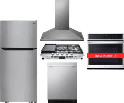 5 Piece Package Includes Refrigerator, Cooktop, Wall Oven, Hood And Dishwasher