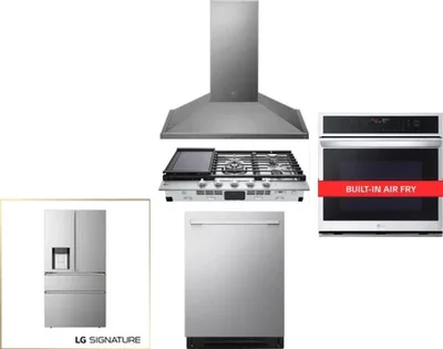 5 Piece Package Includes Refrigerator, Cooktop, Wall Oven, Hood And Dishwasher