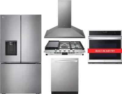 5 Piece Package Includes Refrigerator, Cooktop, Wall Oven, Hood And Dishwasher