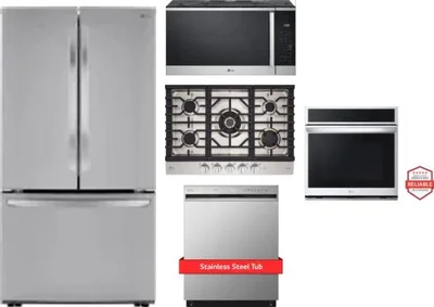 5 Piece Package Includes Refrigerator, Cooktop, Wall Oven, Microwave And Dishwasher