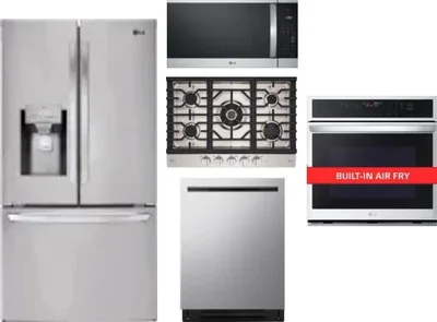 5 Piece Package Includes Refrigerator, Cooktop, Wall Oven, Microwave And Dishwasher