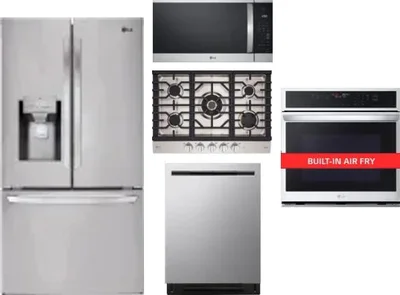 5 Piece Package Includes Refrigerator, Cooktop, Wall Oven, Microwave And Dishwasher