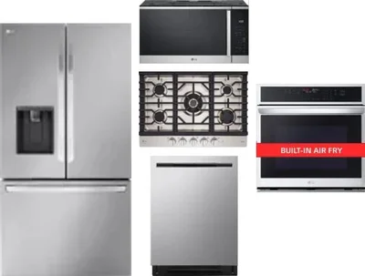 5 Piece Package Includes Refrigerator, Cooktop, Wall Oven, Microwave And Dishwasher