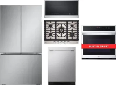 5 Piece Package Includes Refrigerator, Cooktop, Wall Oven, Microwave And Dishwasher