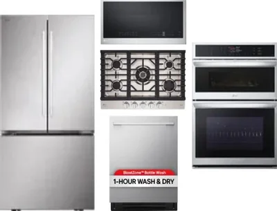5 Piece Package Includes Refrigerator, Cooktop, Wall Oven, Microwave And Dishwasher