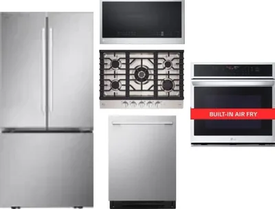 5 Piece Package Includes Refrigerator, Cooktop, Wall Oven, Microwave And Dishwasher