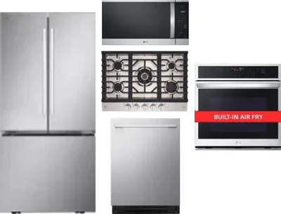 5 Piece Package Includes Refrigerator, Cooktop, Wall Oven, Microwave And Dishwasher