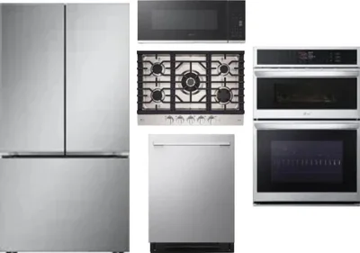 5 Piece Package Includes Refrigerator, Cooktop, Wall Oven, Microwave And Dishwasher