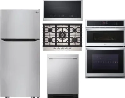 5 Piece Package Includes Refrigerator, Cooktop, Wall Oven, Microwave And Dishwasher