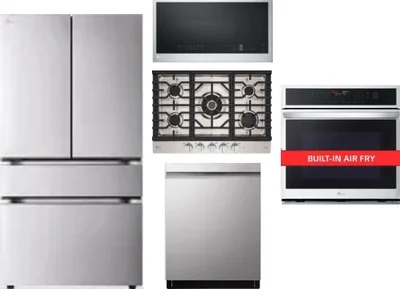 5 Piece Package Includes Refrigerator, Cooktop, Wall Oven, Microwave And Dishwasher