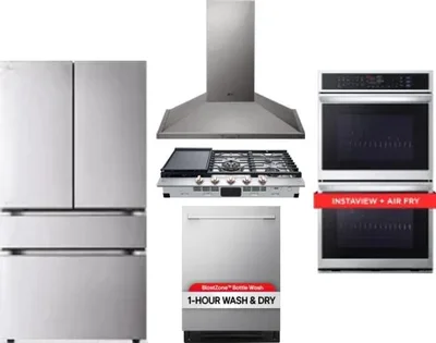 5 Piece Package Includes Refrigerator, Cooktop, Wall Oven, Hood And Dishwasher