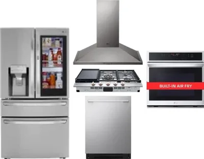 5 Piece Package Includes Refrigerator, Cooktop, Wall Oven, Hood And Dishwasher