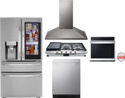 5 Piece Package Includes Refrigerator, Cooktop, Wall Oven, Hood And Dishwasher