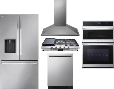 5 Piece Package Includes Refrigerator, Cooktop, Wall Oven, Hood And Dishwasher