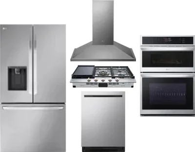 5 Piece Package Includes Refrigerator, Cooktop, Wall Oven, Hood And Dishwasher