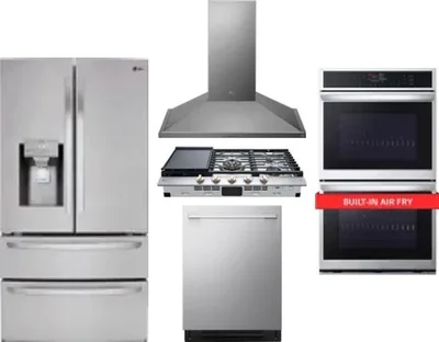 5 Piece Package Includes Refrigerator, Cooktop, Wall Oven, Hood And Dishwasher