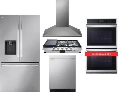 5 Piece Package Includes Refrigerator, Cooktop, Wall Oven, Hood And Dishwasher
