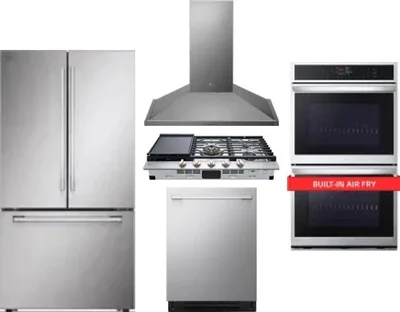 5 Piece Package Includes Refrigerator, Cooktop, Wall Oven, Hood And Dishwasher