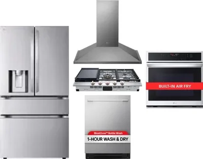 5 Piece Package Includes Refrigerator, Cooktop, Wall Oven, Hood And Dishwasher