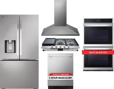 5 Piece Package Includes Refrigerator, Cooktop, Wall Oven, Hood And Dishwasher