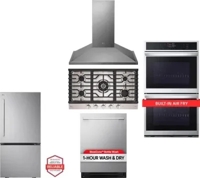 5 Piece Package Includes Refrigerator, Cooktop, Wall Oven, Hood And Dishwasher