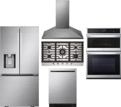 5 Piece Package Includes Refrigerator, Cooktop, Wall Oven, Hood And Dishwasher