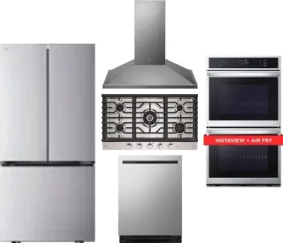 5 Piece Package Includes Refrigerator, Cooktop, Wall Oven, Hood And Dishwasher