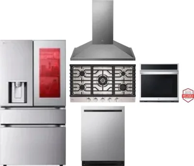 5 Piece Package Includes Refrigerator, Cooktop, Wall Oven, Hood And Dishwasher