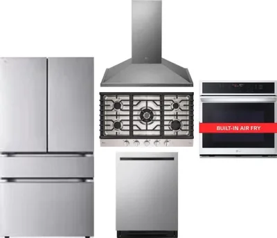 5 Piece Package Includes Refrigerator, Cooktop, Wall Oven, Hood And Dishwasher