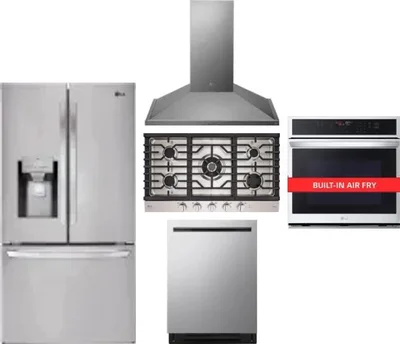 5 Piece Package Includes Refrigerator, Cooktop, Wall Oven, Hood And Dishwasher