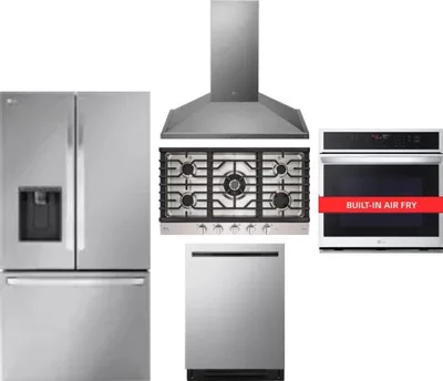 5 Piece Package Includes Refrigerator, Cooktop, Wall Oven, Hood And Dishwasher