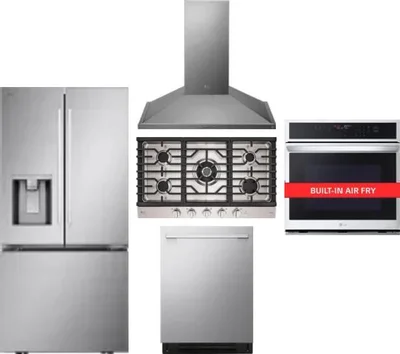 5 Piece Package Includes Refrigerator, Cooktop, Wall Oven, Hood And Dishwasher