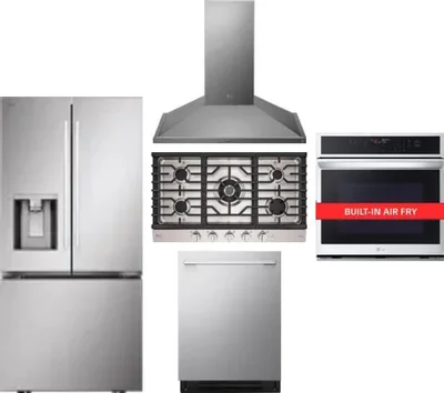 5 Piece Package Includes Refrigerator, Cooktop, Wall Oven, Hood And Dishwasher