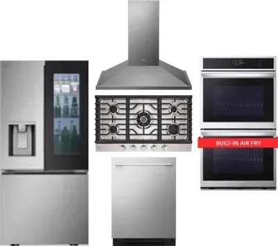 5 Piece Package Includes Refrigerator, Cooktop, Wall Oven, Hood And Dishwasher