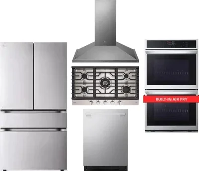 5 Piece Package Includes Refrigerator, Cooktop, Wall Oven, Hood And Dishwasher
